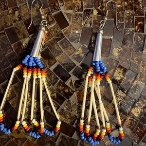 Vintage 1970 Native American Porcupine Earrings